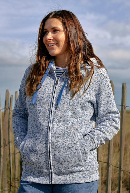 Blue women's fur lined hooded sweatshirt from Saltrock.