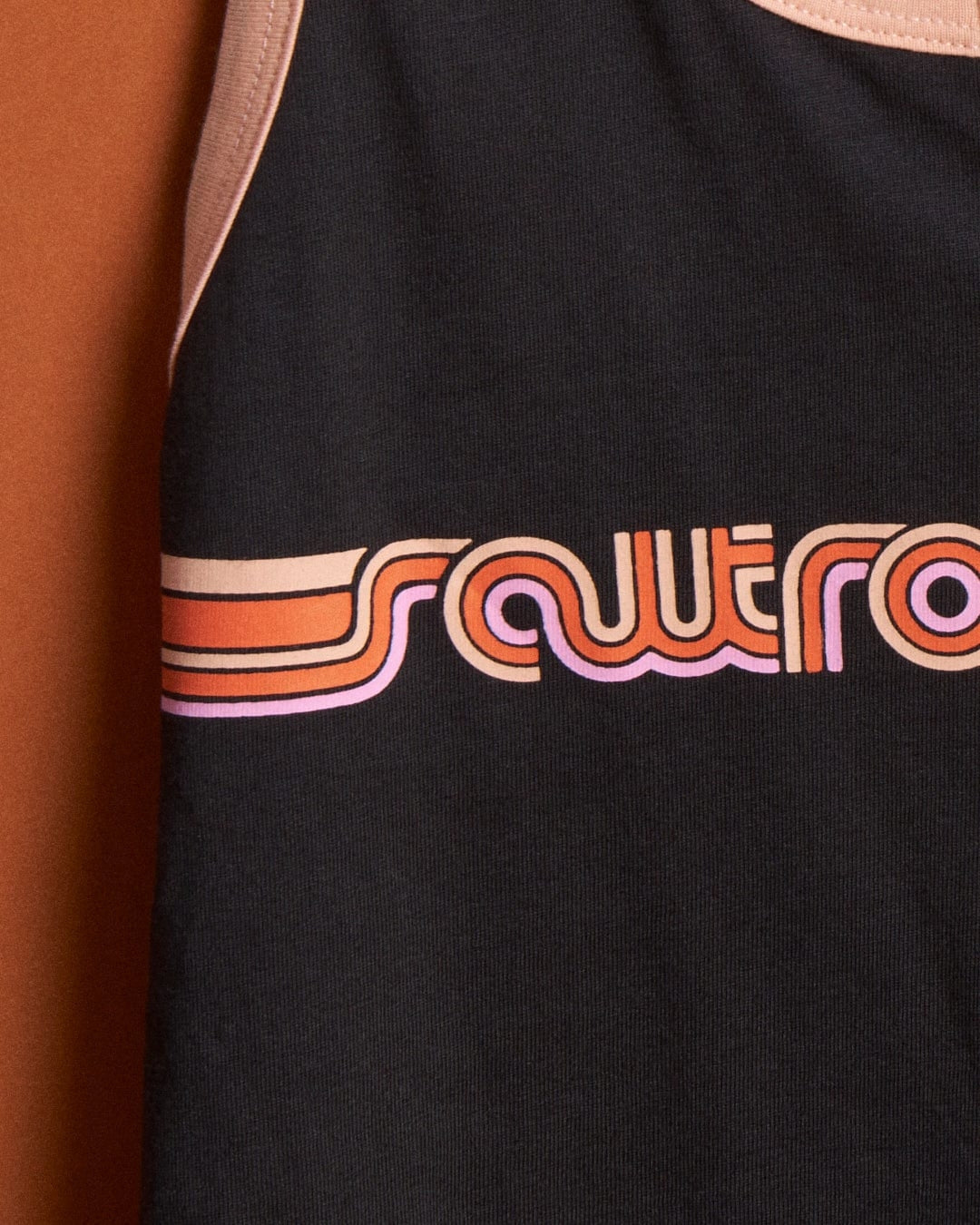 Retro ribbon style chest logo print women's vest from Saltrock in Dark Grey.
