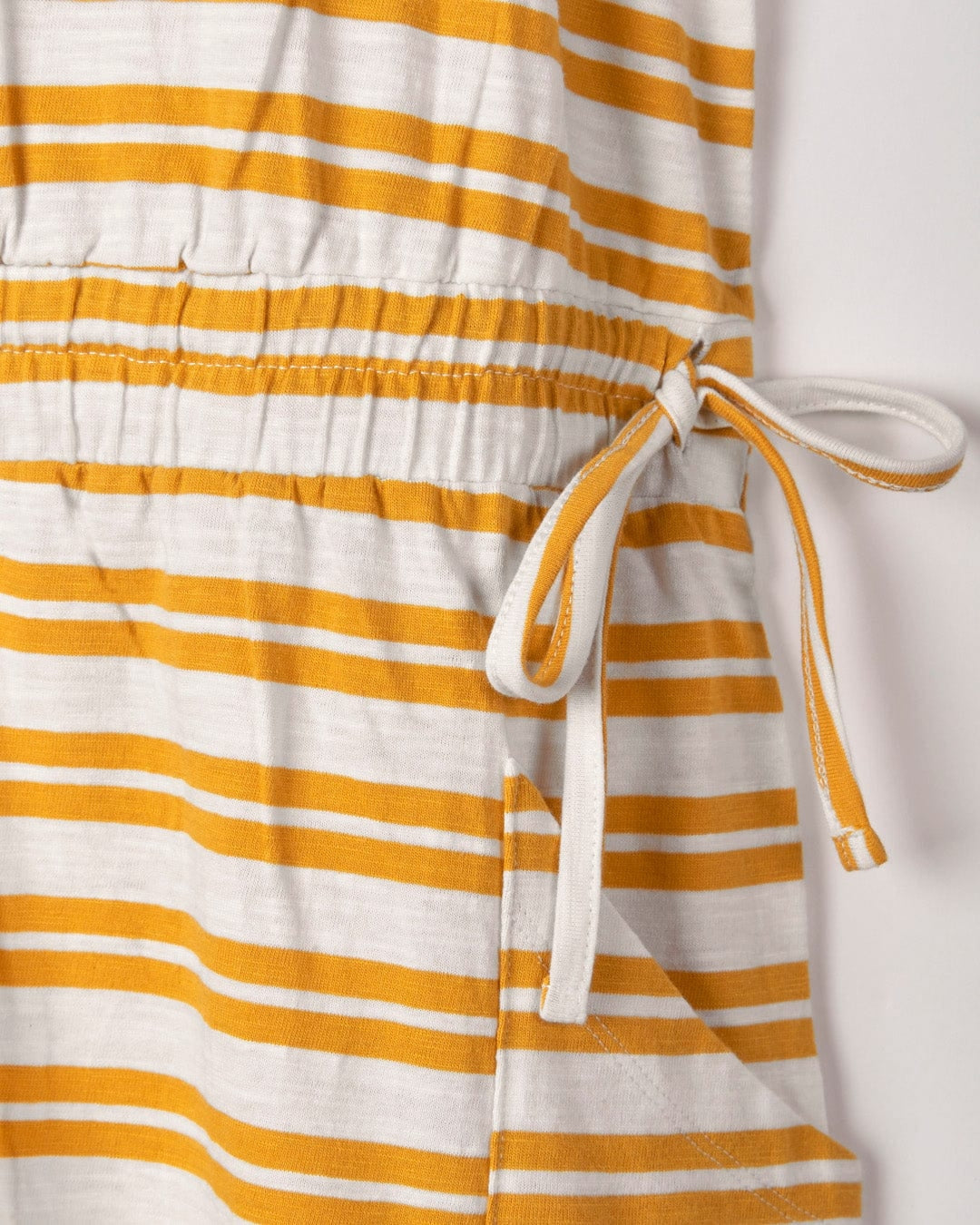 Saltrock women's Skylar Bauhaus sleeveless yellow stripe dress with drawstring waist.