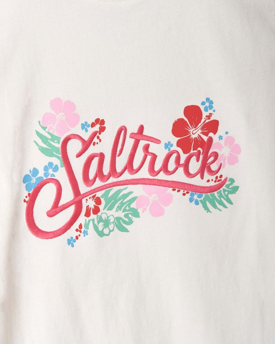 Saltrock tropical hibiscus floral printed women's t-shirt in white.