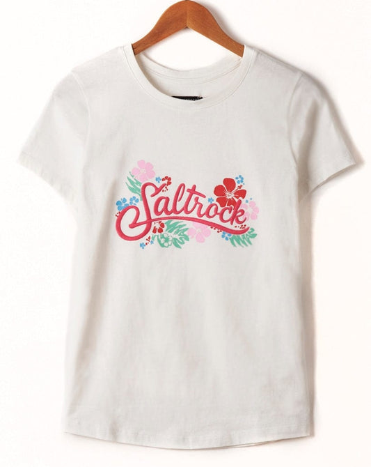 Saltrock women's Tropic floral logo print short sleeve t-shirt in White.