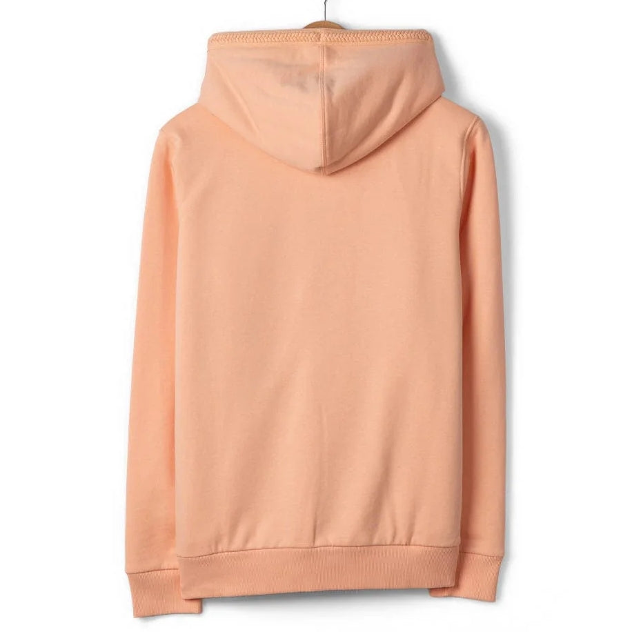 Back view of a womens Saltrock full zip Tamsin peach or light pink coloured borg lined hoodie on a white background