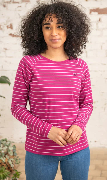 Lighthouse Womens Seashore Long Sleeve Tee - Deep Raspberry Stripe