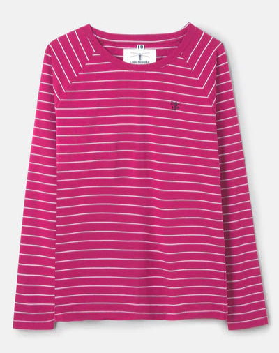 Lighthouse Womens Seashore Long Sleeve Tee - Deep Raspberry Stripe