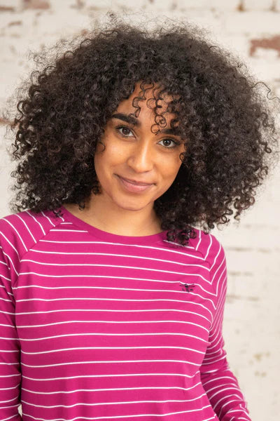 Lighthouse Womens Seashore Long Sleeve Tee - Deep Raspberry Stripe