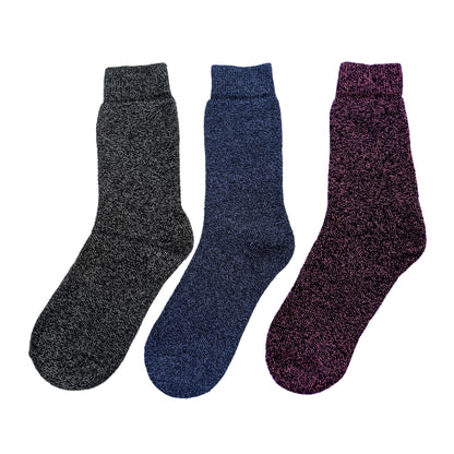 Three pairs of womens Storm Ridge boot socks in grey, blue, and pink on a white background