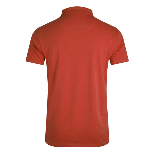 Back view of a mens short sleeve Weird Fish Miles polo shirt in Burnt Henna.