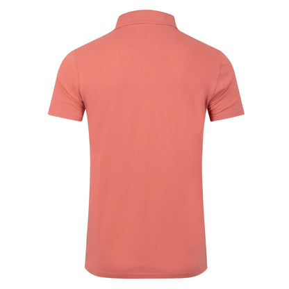 Back view of a men's Weird Fish short sleeve Miles polo shirt in Nantucket coral.