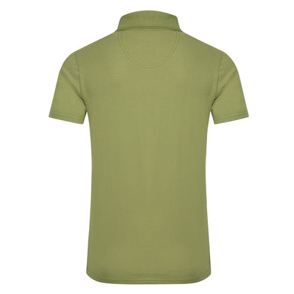 Back view of a men's Weird Fish short sleeve Miles polo shirt in Washed Oak Green.