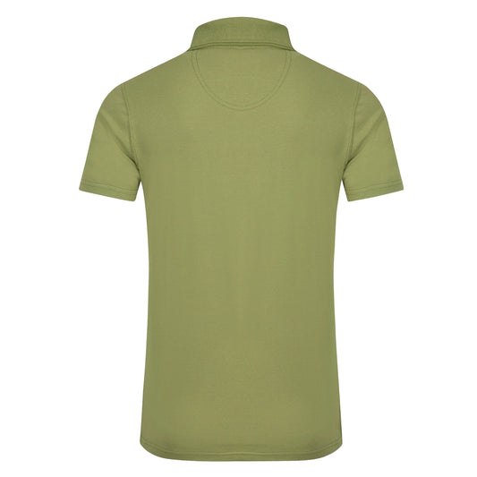Back view of a men's Weird Fish short sleeve Miles polo shirt in Washed Oak Green.