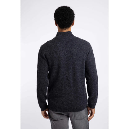 Back view of a man wearing a Weird Fish 1/4 zip Altwood knitted jumper in Midnight Navy.