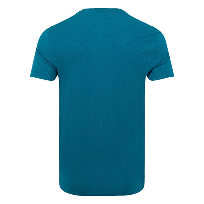 Back view of a mens Weird Fish crew neck short sleeve Fished t-shirt in Blue Teal with small logo on one side of the chest.