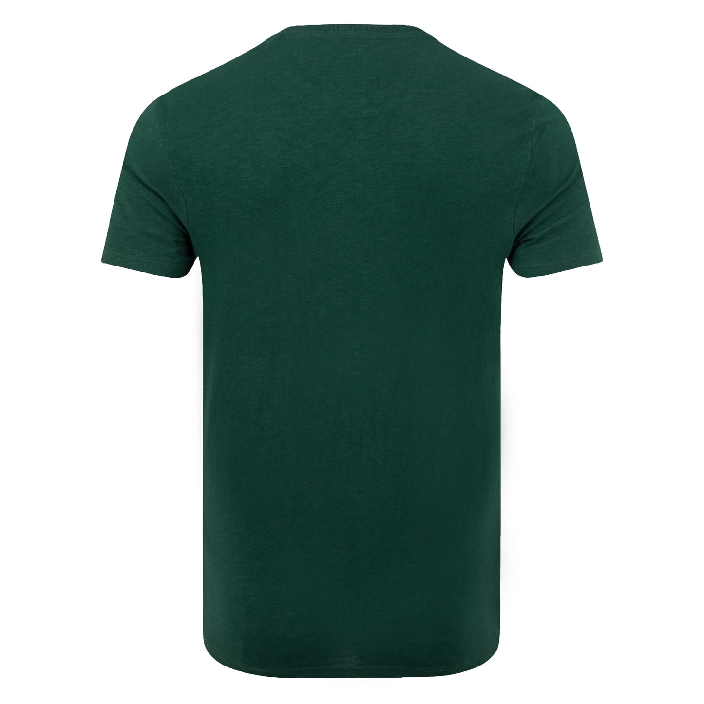 Back view of a men's Weird Fish short sleeve plain t-shirt in Pine Green with small red emblem on the chest