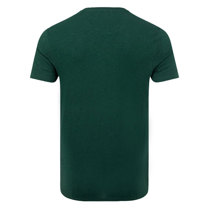 Back view of a men's Weird Fish short sleeve plain t-shirt in Pine Green with small red emblem on the chest