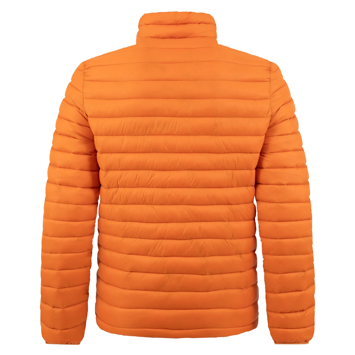 Back view of a Weird Fish Crantock padded lightweight showerproof jacket in bright Koi Orange.