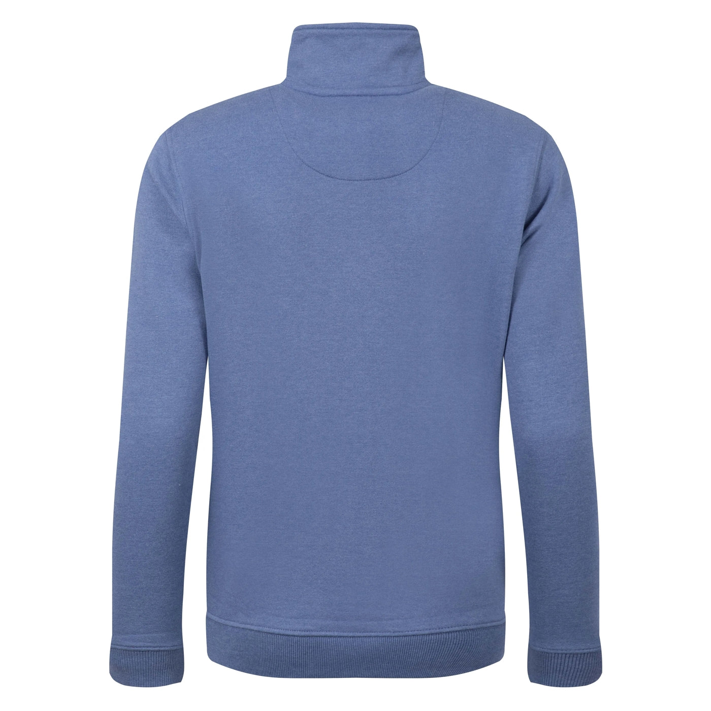 Back view of a women's Weird Fish Avery 1/4 zip plain sweatshirt in Faded Blue with a small logo on the chest
