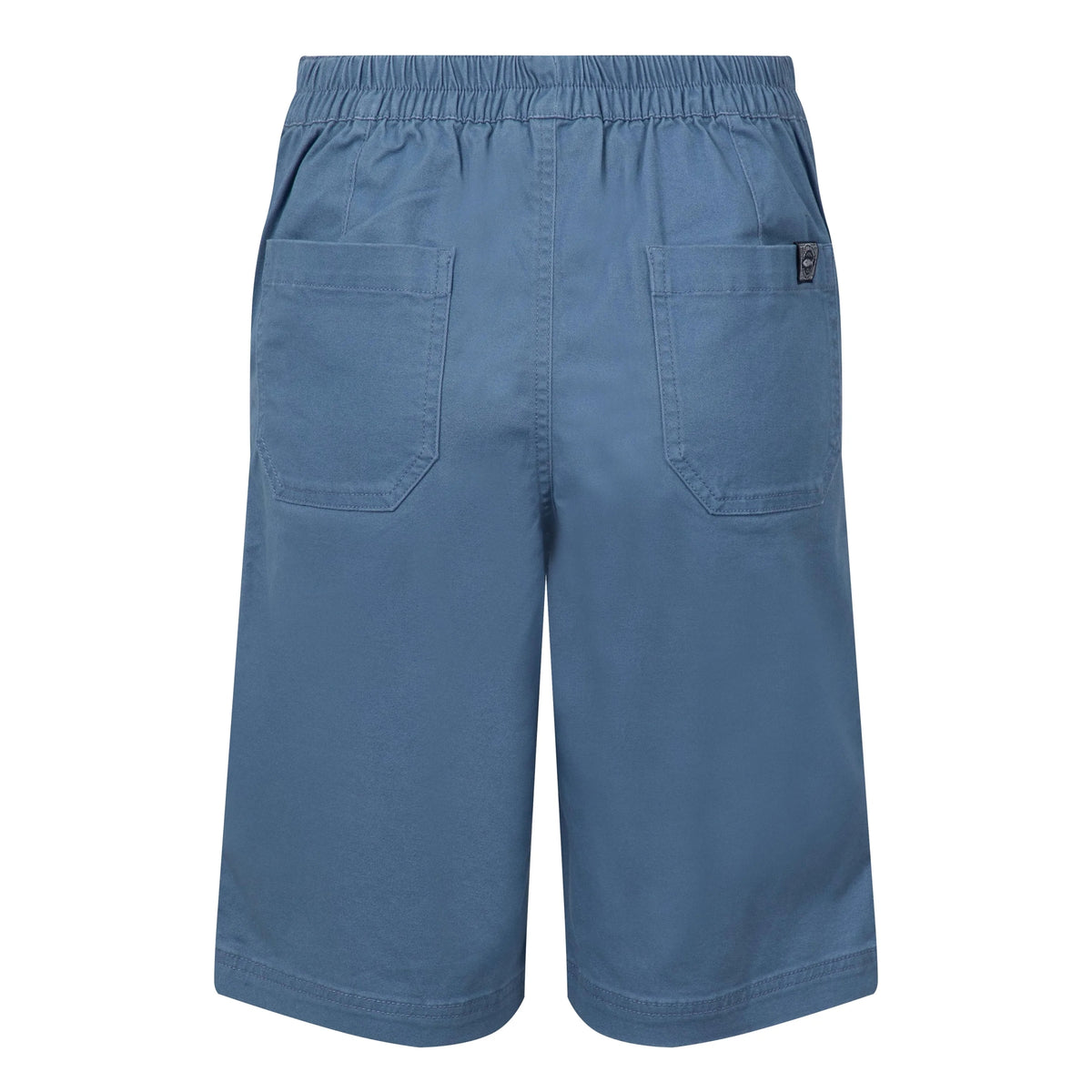 Back view of a pair of womens Weird Fish flat front Kinnie shorts in Faded Blue with elastic waist and hip pockets.