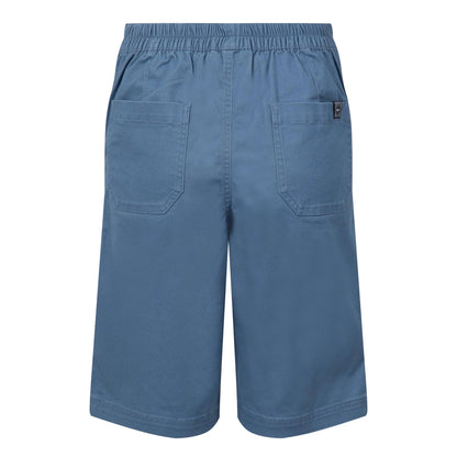 Back view of a pair of womens Weird Fish flat front Kinnie shorts in Faded Blue with elastic waist and hip pockets.