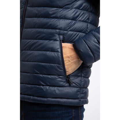 Close-up view of a pocket on the Weird Fish Crantock padded jacket in navy.