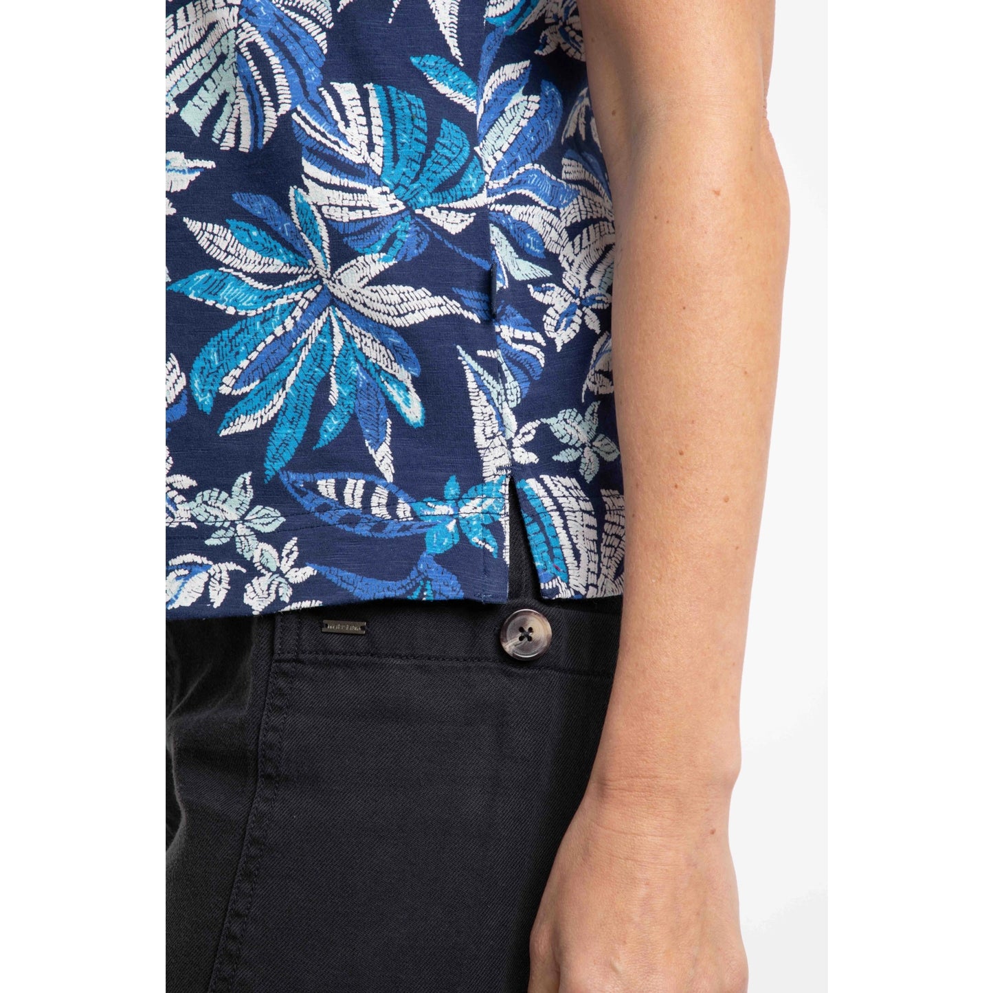 Weird Fish Womens Alia Tropical Print Jersey T-Shirt - Blue Indigo