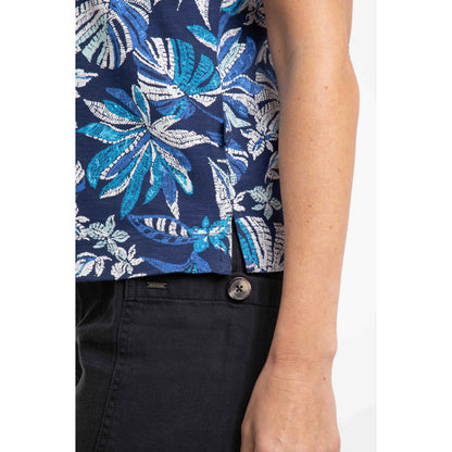 Weird Fish Womens Alia Tropical Print Jersey T-Shirt - Blue Indigo