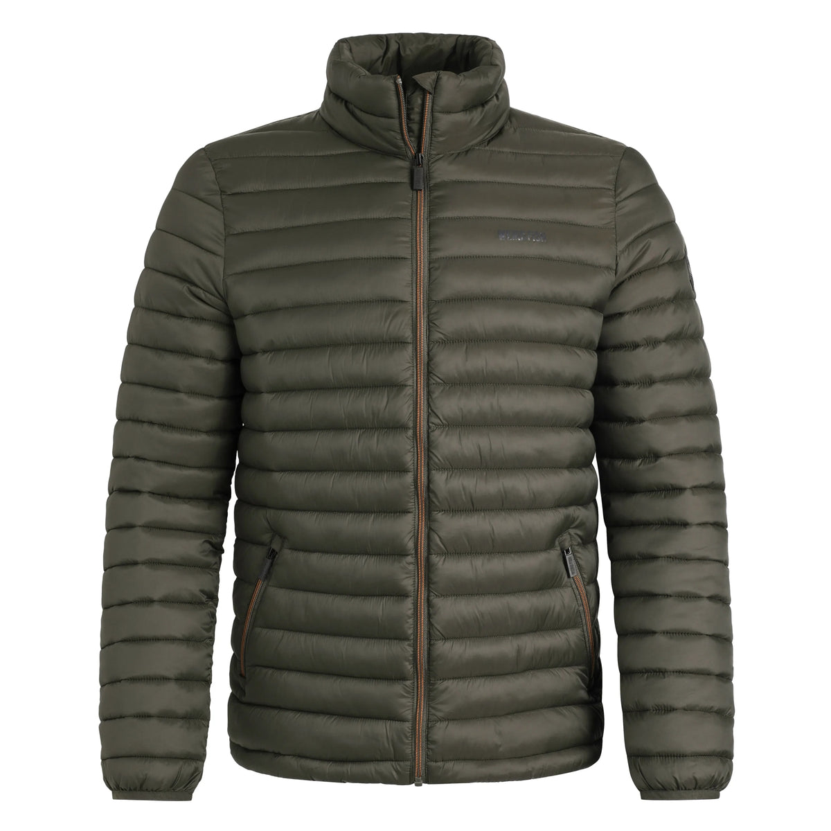 Front view of a Weird Fish Crantock padded showerproof jacket in Anthracite 