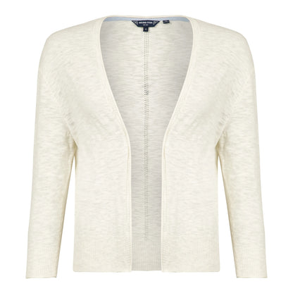 Front view of a women's Weird Fish Limon 3/4 sleeve shrug cardigan in Light Cream