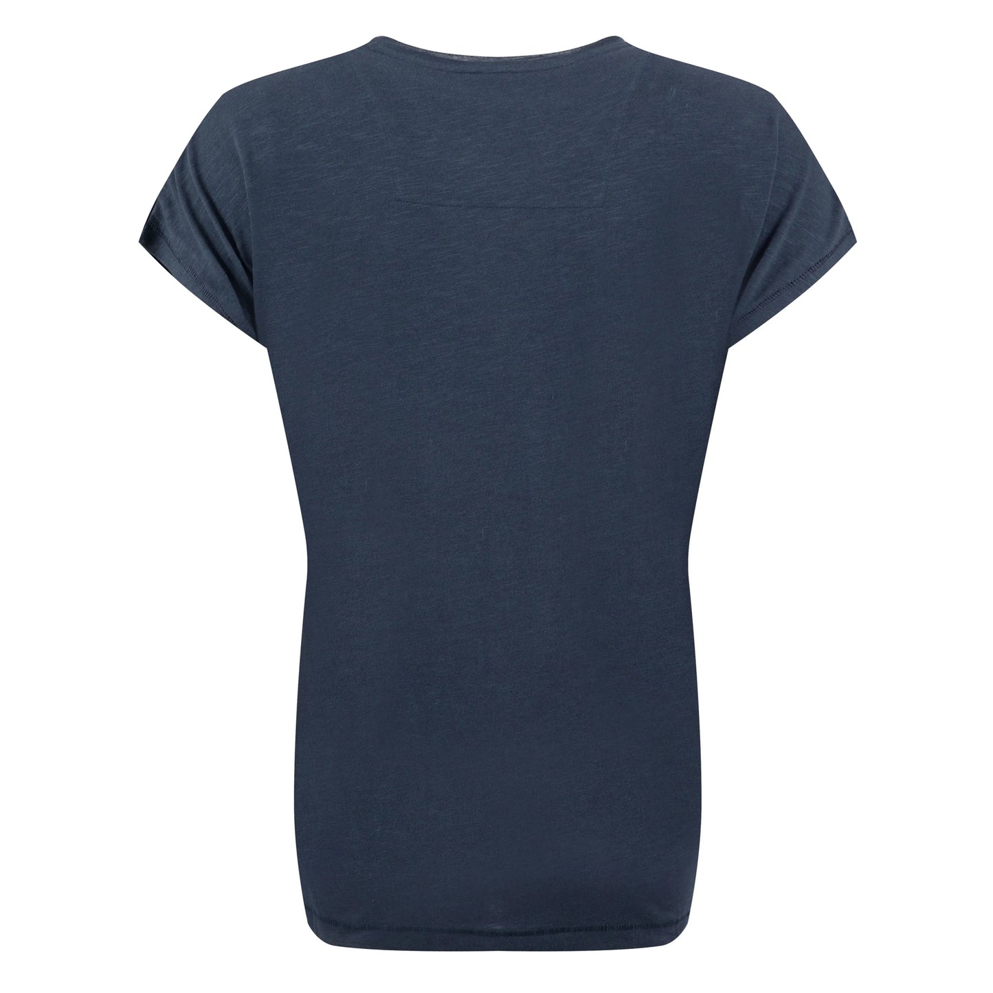 Back view of a womens Weird Fish short sleeve navy t-shirt featuring an abstract koi carp print made up of fern leaves on the front.
