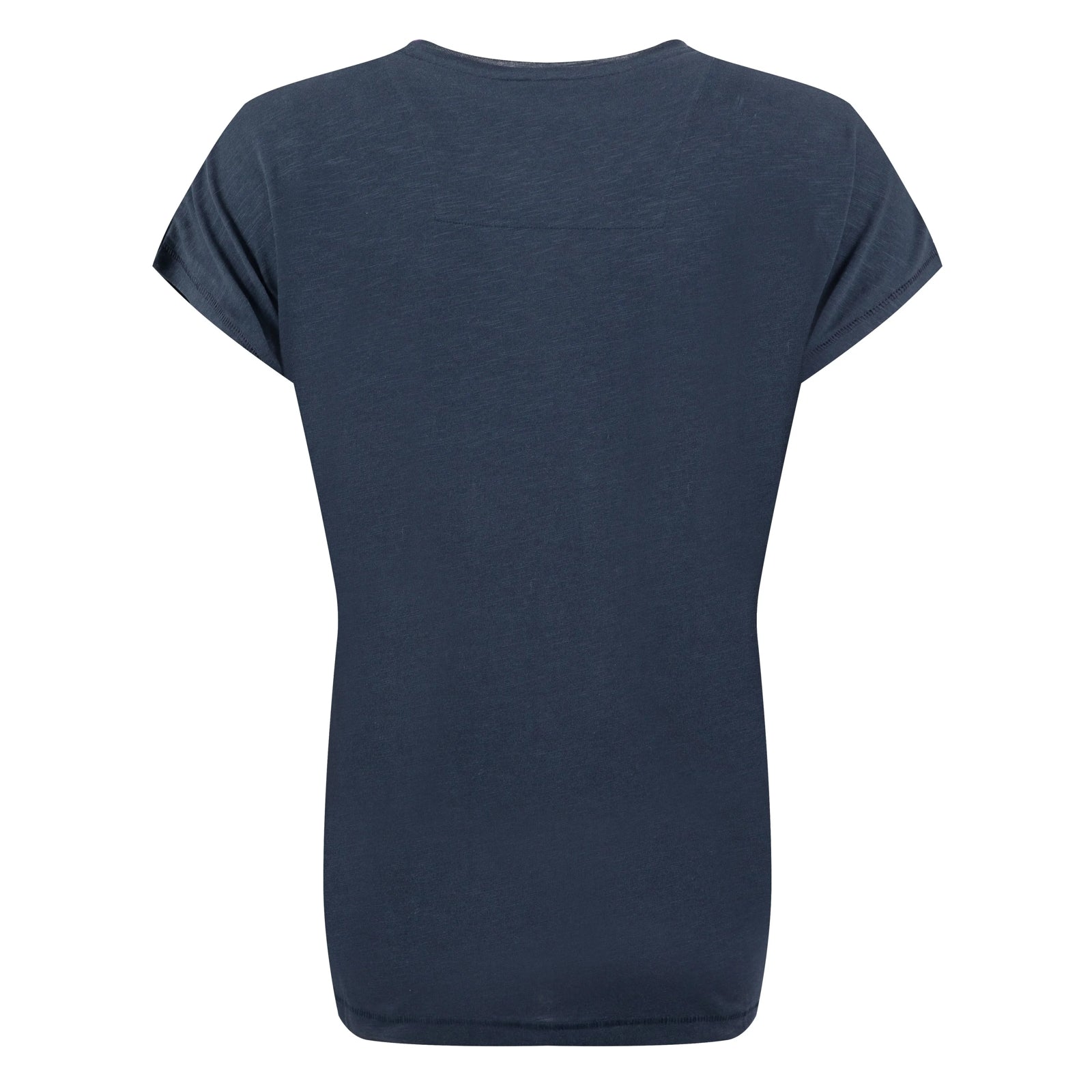 Back view of a womens Weird Fish short sleeve navy t-shirt featuring an abstract koi carp print made up of fern leaves on the front.