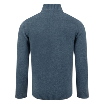 Back view of a Weird Fish 1/4 zip Altwood knitted jumper in Ash Blue.