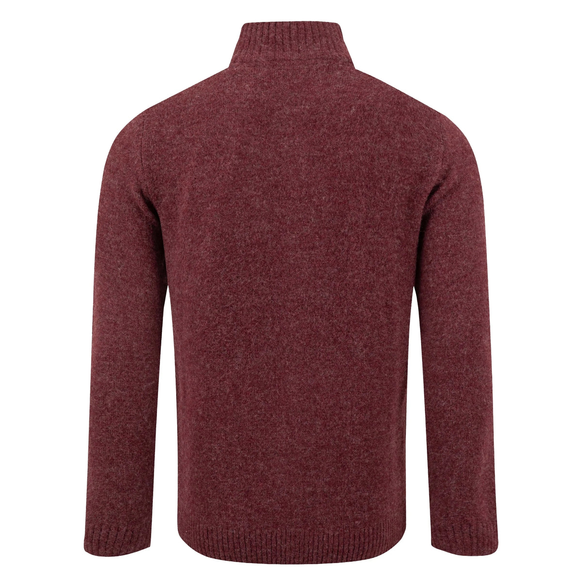 Back view of a Weird Fish 1/4 zip Altwood knitted jumper in Garnet Red