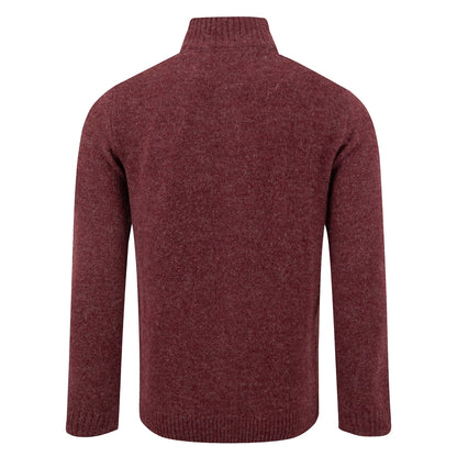 Back view of a Weird Fish 1/4 zip Altwood knitted jumper in Garnet Red