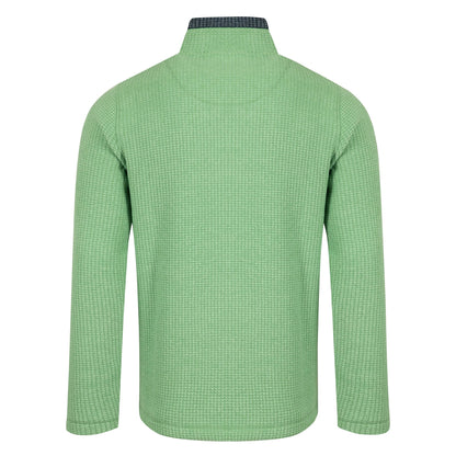 Back view of a mens Weird Fish 1/4 zip Newark grid fleece in grass green with contrast neckline