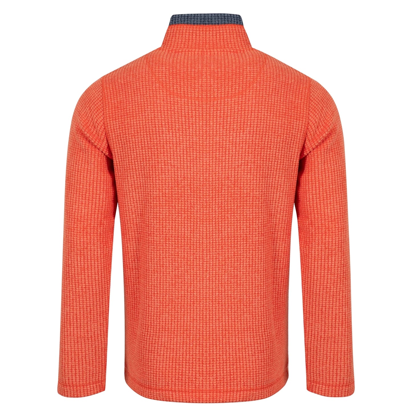 Back view of a mens Weird Fish 1/4 zip Newark grid fleece in Orange Spice with contrast neckline