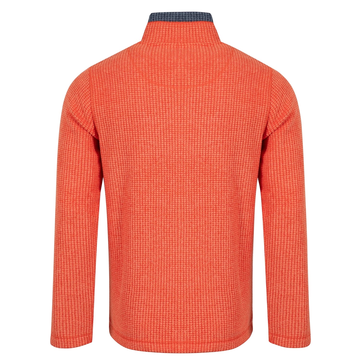 Back view of a mens Weird Fish 1/4 zip Newark grid fleece in Orange Spice with contrast neckline