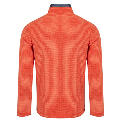 Back view of a mens Weird Fish 1/4 zip Newark grid fleece in Orange Spice with contrast neckline