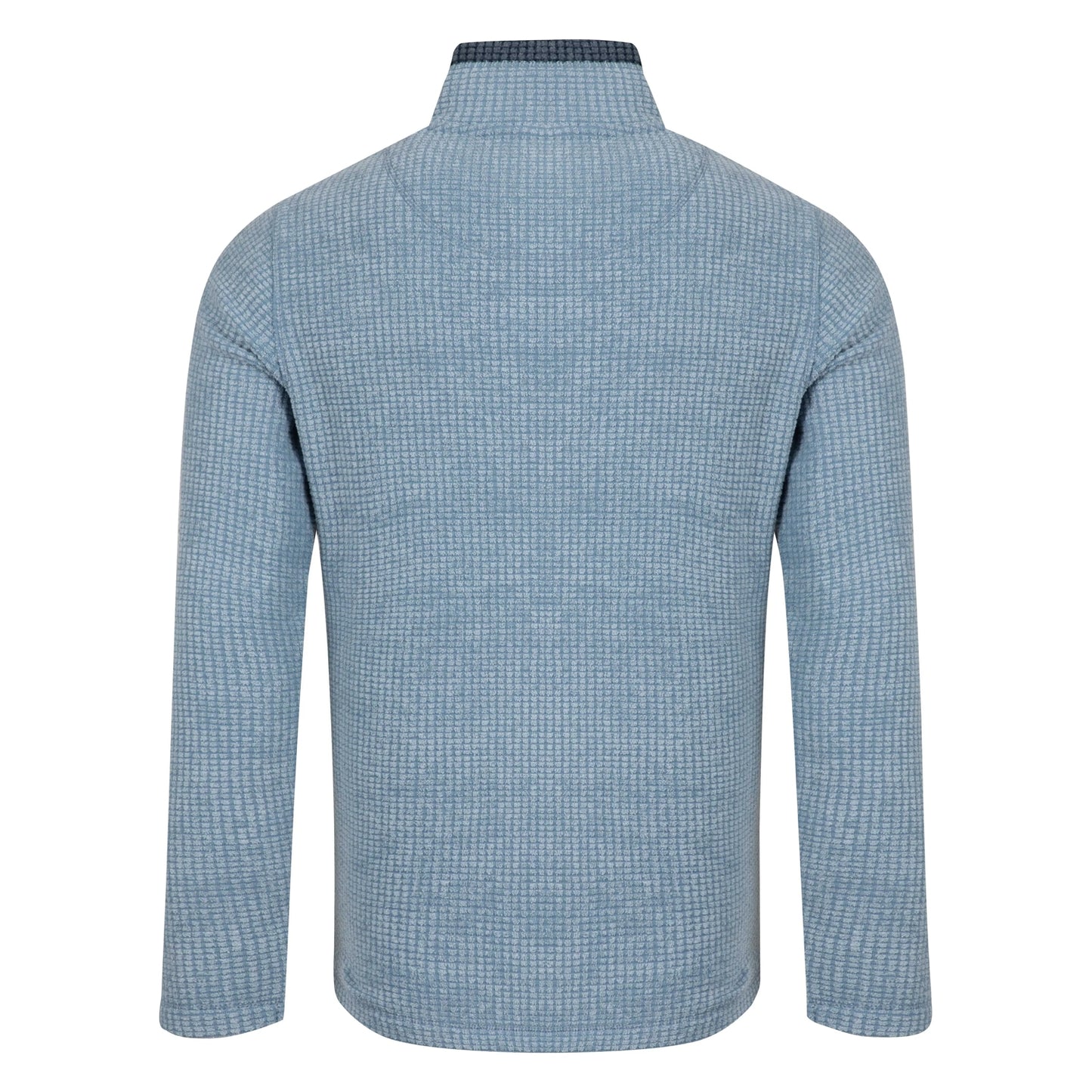 Back view of a mens Weird Fish full zip Shires grid textured fleece in Light Blue with contrasting navy neckline