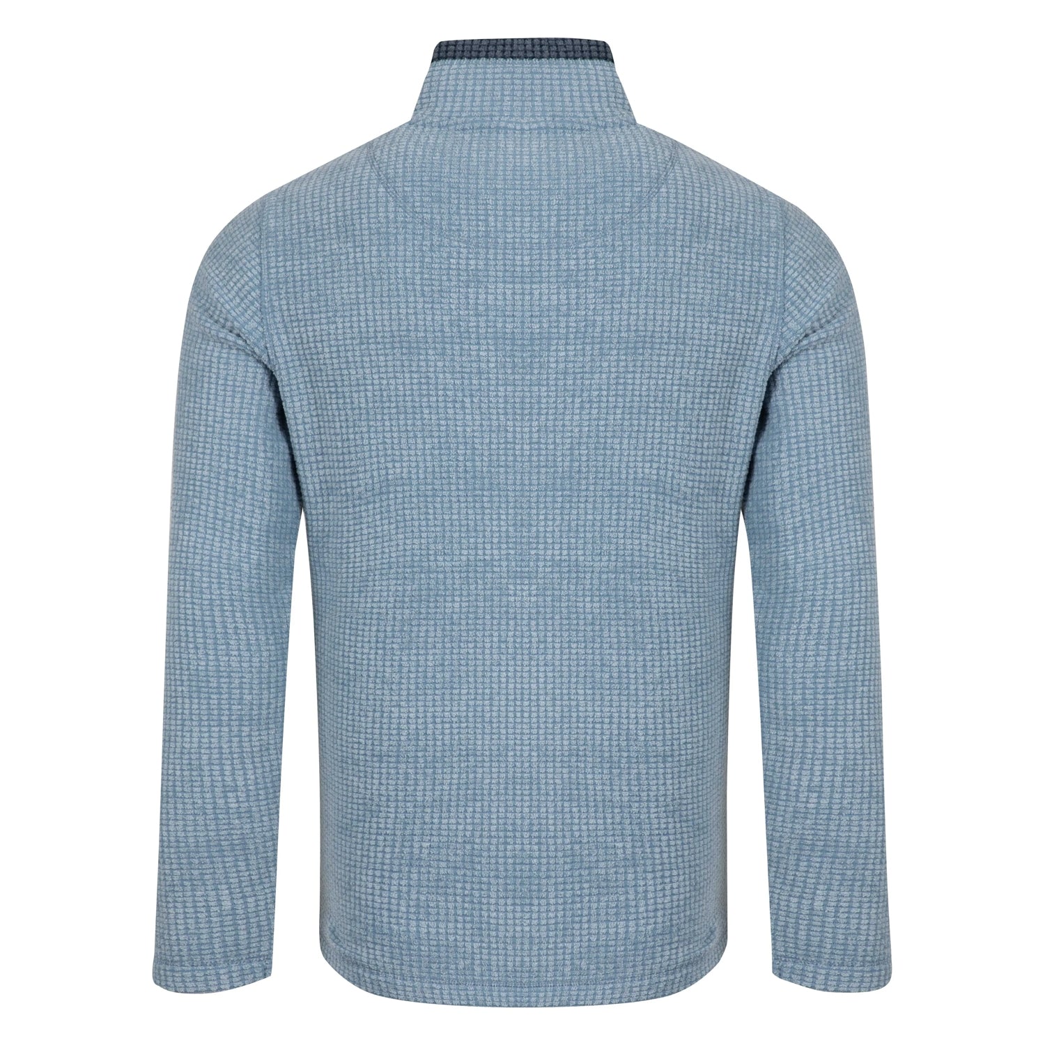 Back view of a mens Weird Fish full zip Shires grid textured fleece in Light Blue with contrasting navy neckline