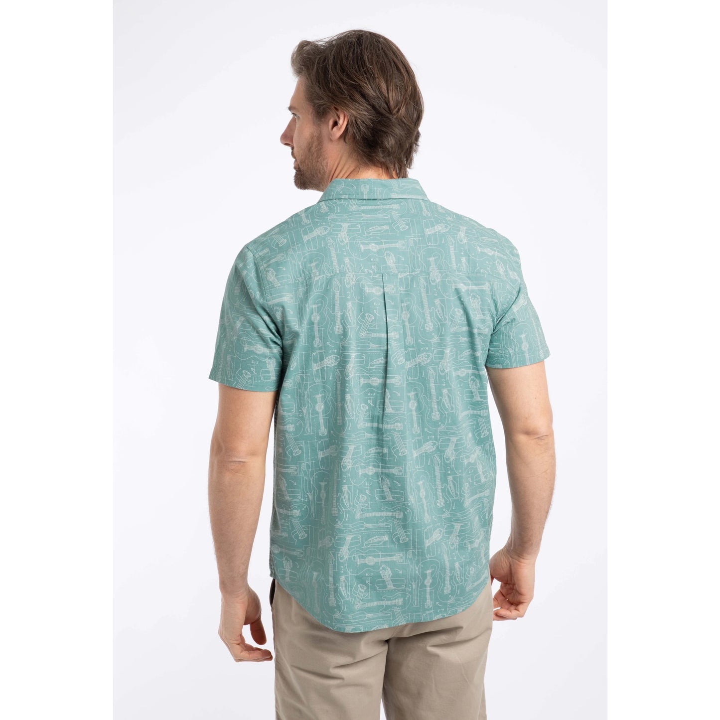 Weird Fish Mens Faraway Guitar Print Short Sleeve Shirt - Mineral Blue