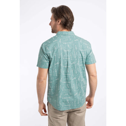 Weird Fish Mens Faraway Guitar Print Short Sleeve Shirt - Mineral Blue