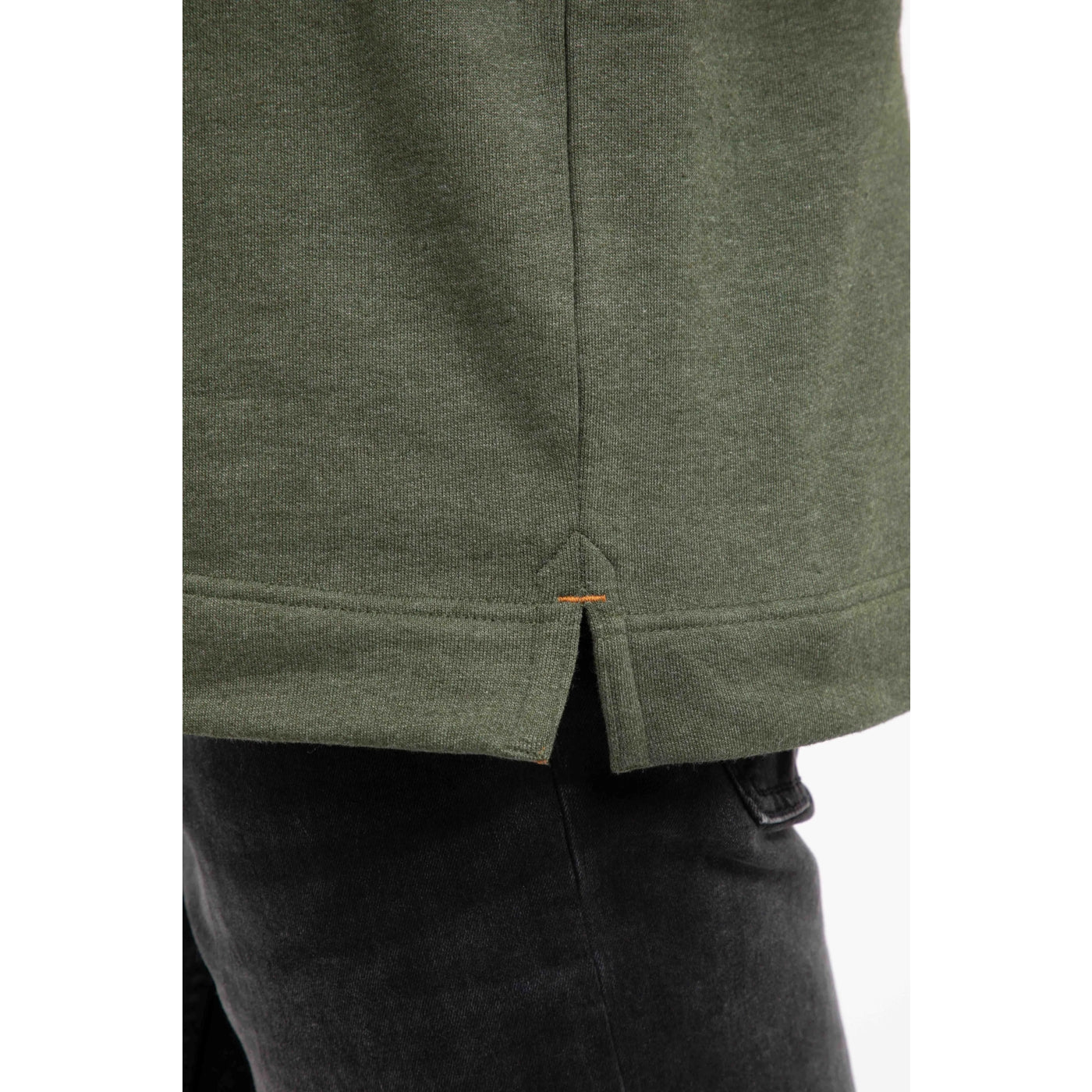 Close-up of a mens green Weird Fish sweatshirt with a white background