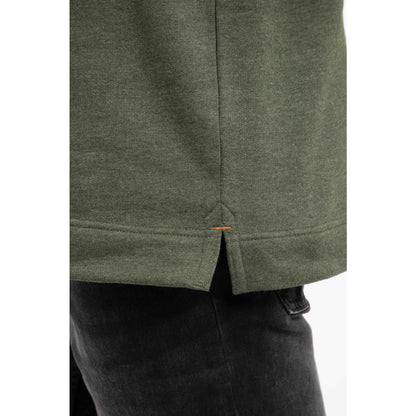 Close-up of a mens green Weird Fish sweatshirt with a white background