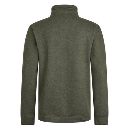 Back view of a Weird Fish green 1/4 zip sweatshirt on a white background