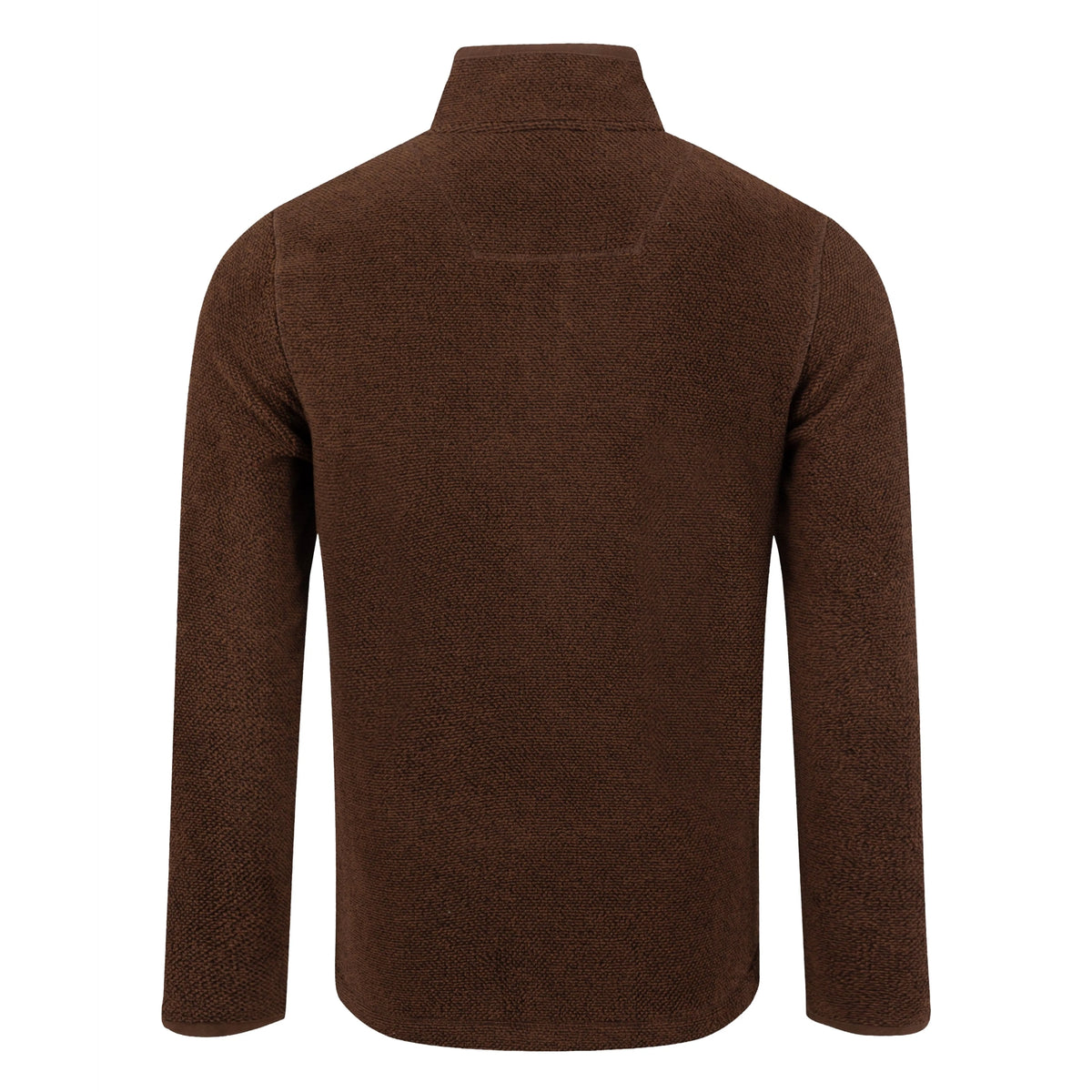 Back view of a mens Weird Fish quarter zip textured Errill fleece in Chocolate brown.