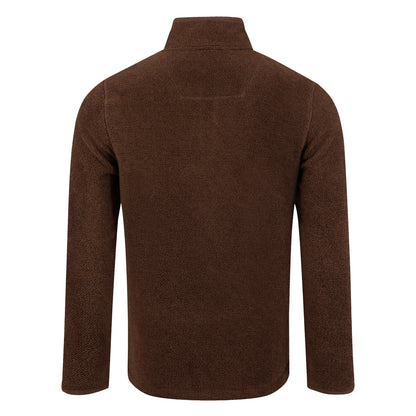 Back view of a mens Weird Fish quarter zip textured Errill fleece in Chocolate brown.