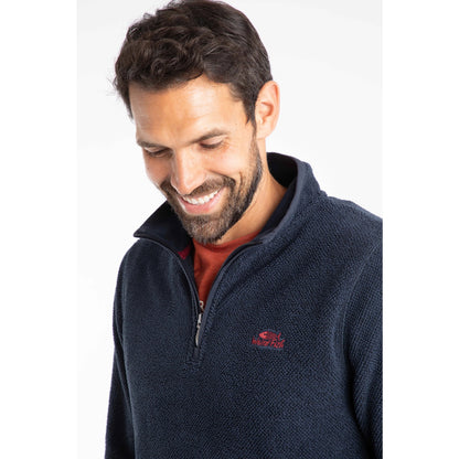 Weird Fish Mens Errill Quarter Zip Textured Fleece Midnight Navy