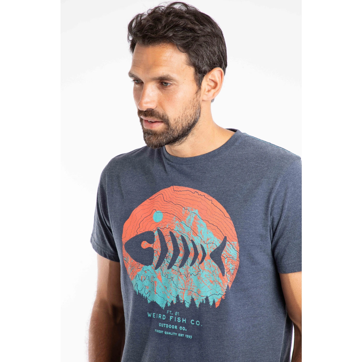 Weird Fish Mens Explorer Print T-Shirt Navy