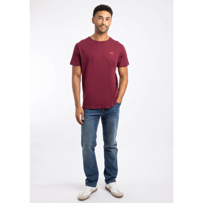 Weird Fish mens Fished t-shirt red worn by man with jeans and white sneakers in casual pose