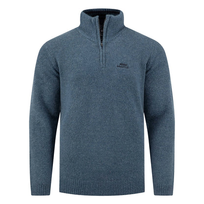 Front view of a Weird Fish 1/4 zip Altwood knitted jumper in Ash Blue.