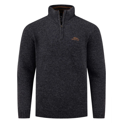 Front view of a Weird Fish 1/4 zip Altwood knitted jumper in Midnight Navy.